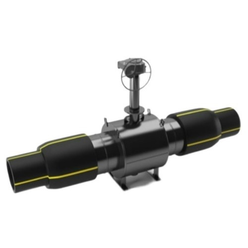 Кран шаровой цельносварной LD КШ.Ц.ПЭ.Р.GAS.400.016.П/П.01.H Ду 400 Ру 16 нержавеющий полнопроходный для подземной установки с ПЭ патрубками и редуктором L = 3330