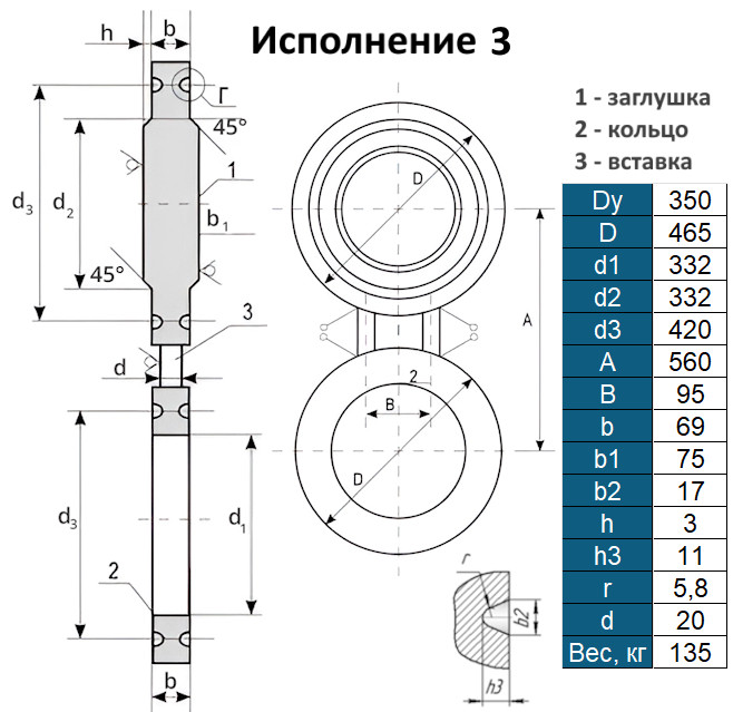 Заглушка 3-350-10,0 АТК 26-18-5-93 поворотная стальная Ду350 Ру100