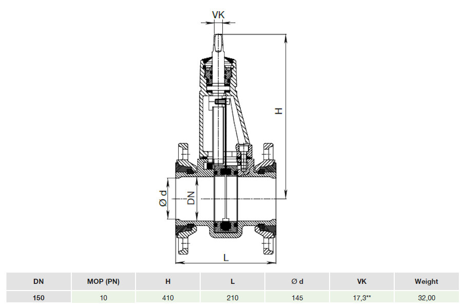 Задвижка HAWLE 4806 DN 150 PN 10 с запирающей пластиной для сточн. вод
