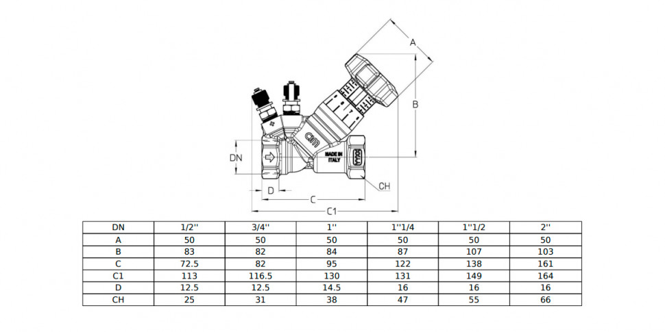 Клапан Cim 746 1/2" L Ру 25 балансировочный Cimberio