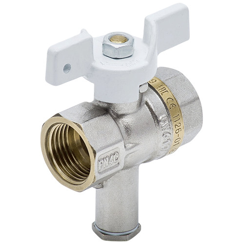 Кран шаровой латунный с отводом для подключения термодатчика Aquasfera Standard 1126 DN 20 PN 40 резьба - 3/4'', покрытие - никель, полнопроходной резьбовой ВР-ВР, ручка-бабочка белая