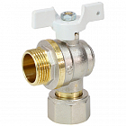 Кран шаровой латунный угловой Aquasfera Standard 1123 DN 15 PN 40 резьба - 1/2'', покрытие - никель, полнопроходной резьбовой НР-ВР с накидной гайкой, ручка-бабочка белая